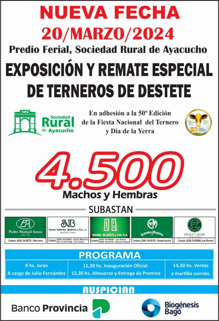 Expo y remate de terneros: El miércoles 20 se desarrollará el programa ruralista de nuestra Fiesta Nacional