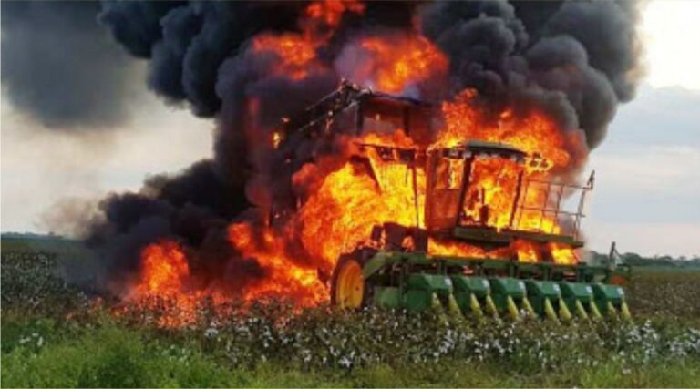Incendio de una máquina agrícola