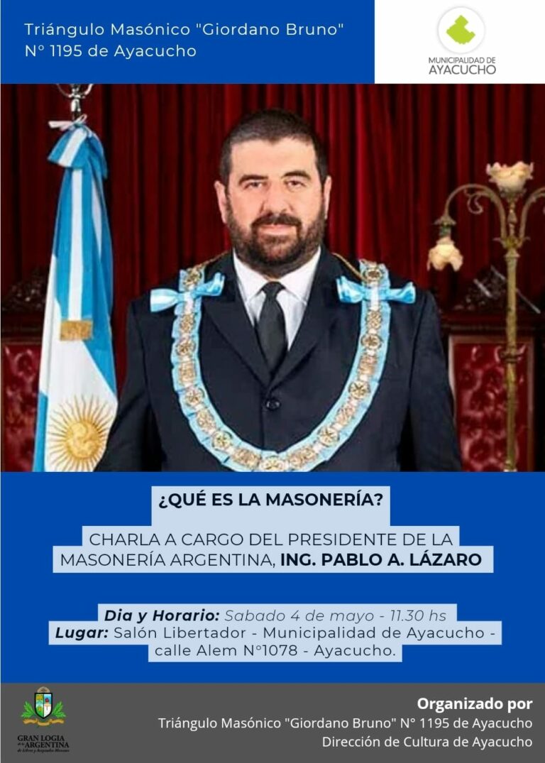 Masonería: Disertará el Gran Maestre Pablo A. Lázaro