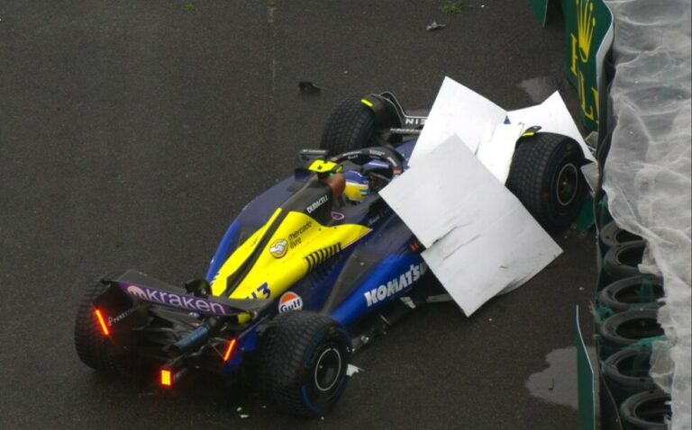 Colapinto tuvo su primera clasificación con lluvia en F1, con despiste