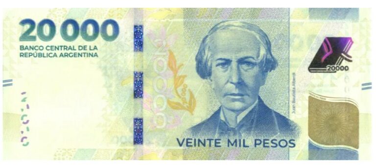 El BCRA hace circular el nuevo billete de $20.000, con la imagen de Juan Bautista Alberdi