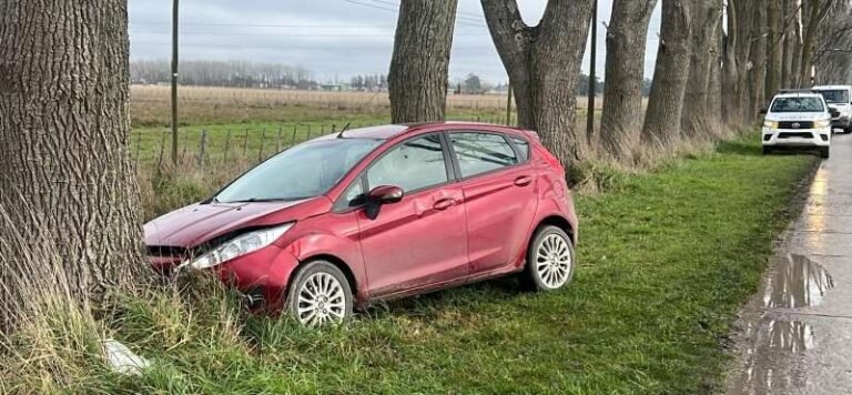 Accidente vial en el acceso: Un  automóvil colisionó con un árbol